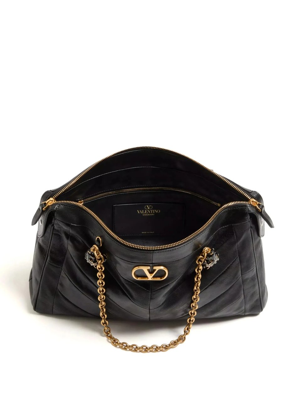 Valentino Medium Chevron Pattern Nappa Leather Shoulder Bag Zwart