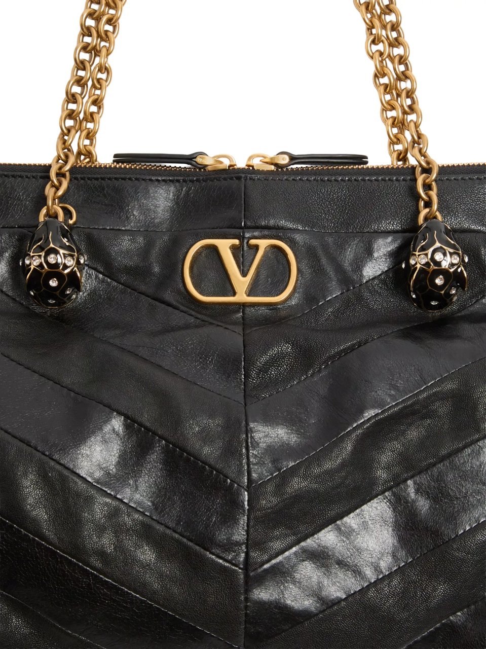 Valentino Medium Chevron Pattern Nappa Leather Shoulder Bag Zwart