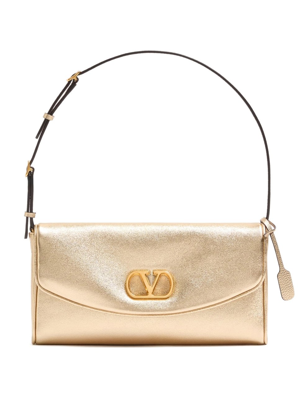 Valentino Rectangular Nappa Leather Shoulder Bag with Metal Logo Neutraal