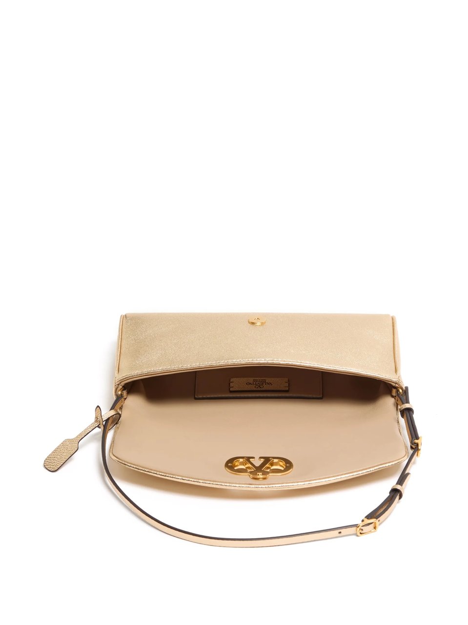 Valentino Rectangular Nappa Leather Shoulder Bag with Metal Logo Neutraal