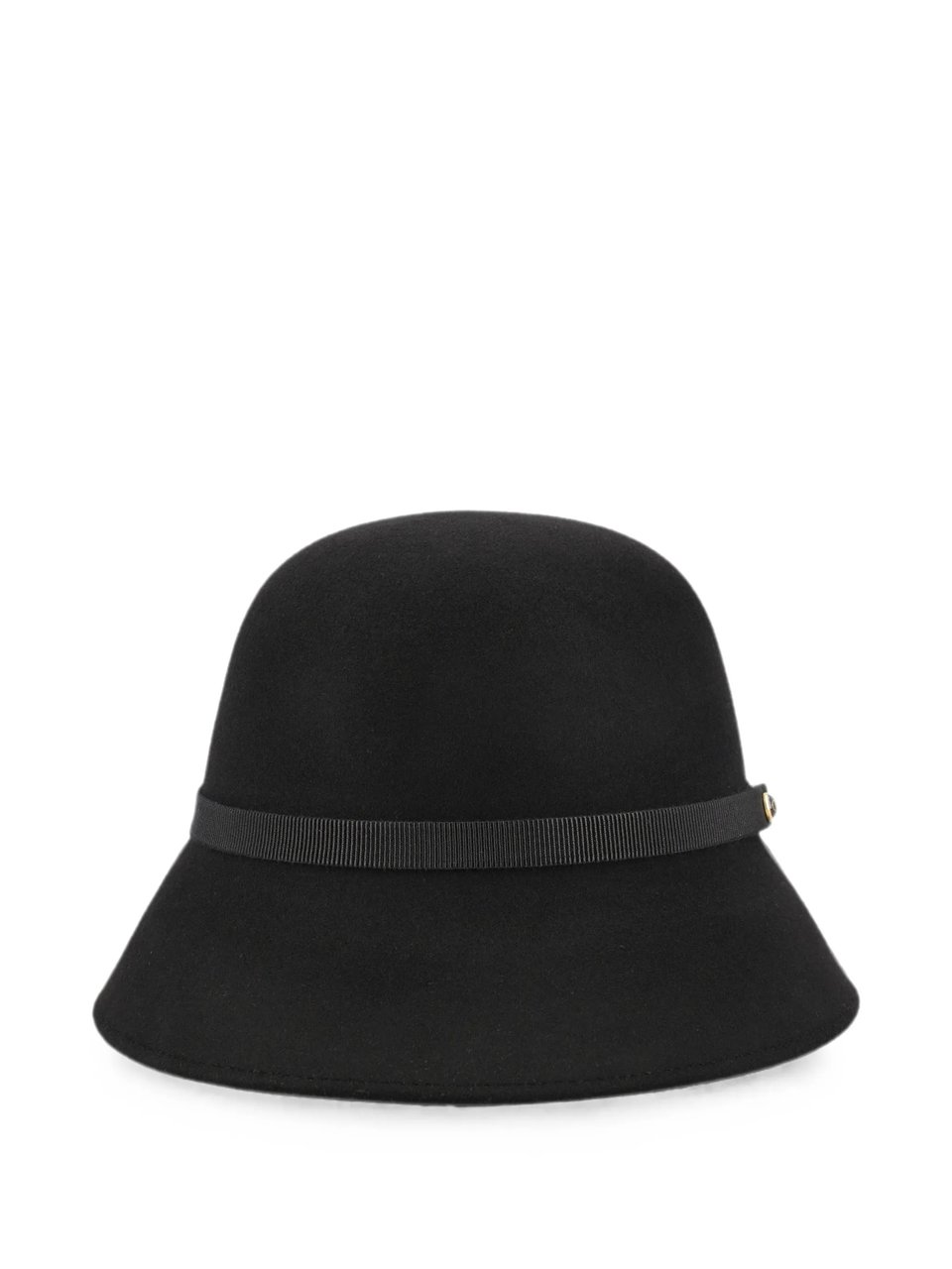 Valentino Black Merino Bucket Hat with Grosgrain Ribbon and Metallic Logo Zwart