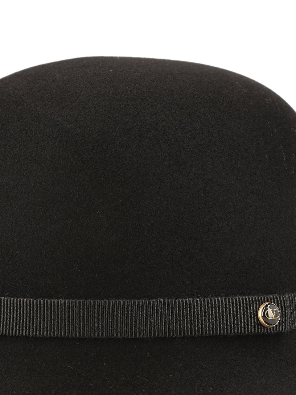 Valentino Black Merino Bucket Hat with Grosgrain Ribbon and Metallic Logo Zwart