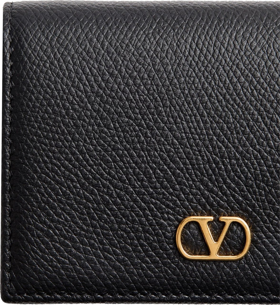 Valentino Textured Leather Flap French Vlogo Wallet Zwart