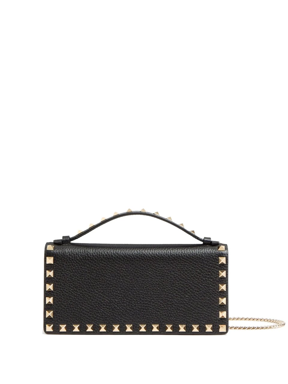Valentino Wallet W/Strap Rockstud Textured Leather Chain Zwart