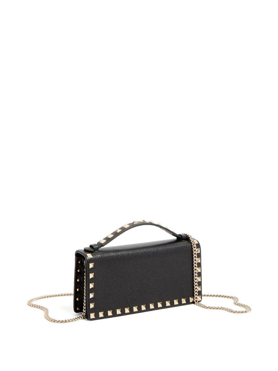 Valentino Wallet W/Strap Rockstud Textured Leather Chain Zwart