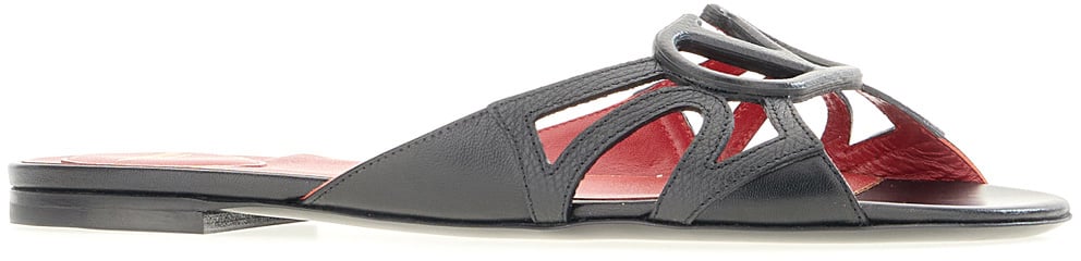 Valentino Garavani Black leather slippers Zwart