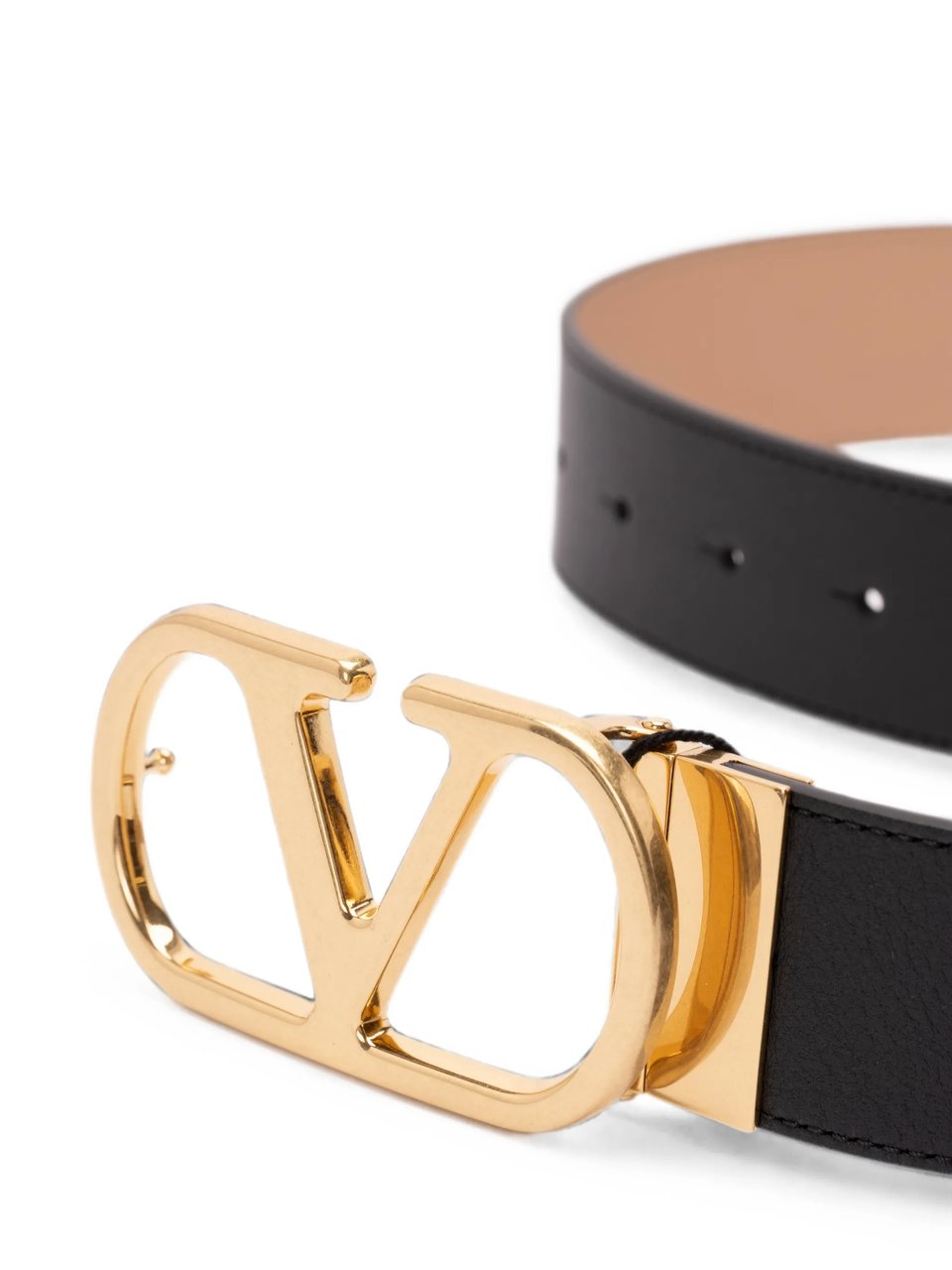 Valentino Reversible Calf Leather Belt with Gold-Tone V Logo Zwart