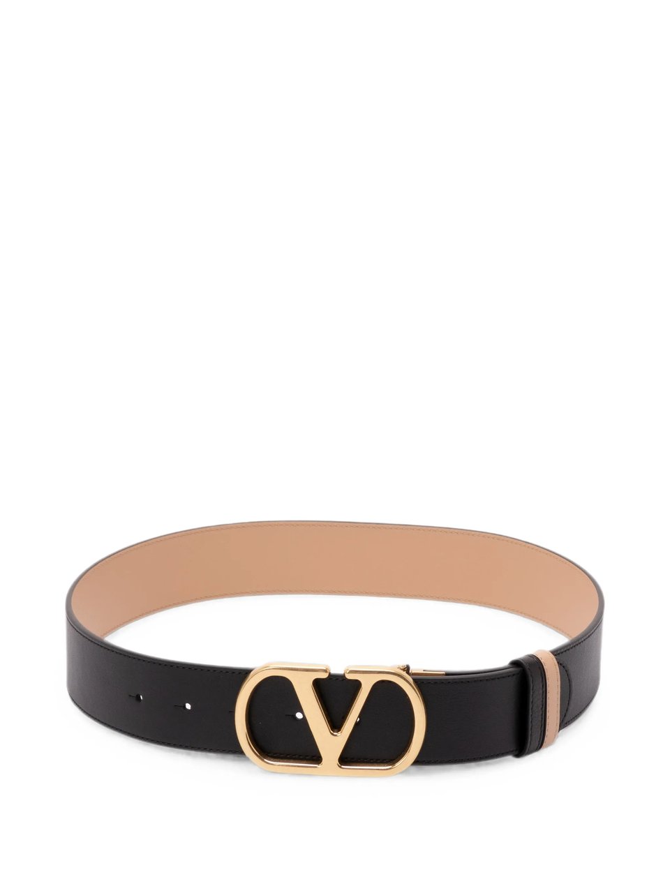 Valentino Reversible Calf Leather Belt with Gold-Tone V Logo Zwart