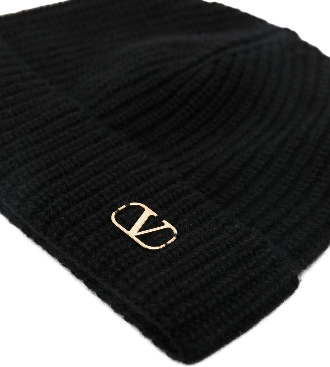 Valentino Ribbed Cashmere Beanie Folded Hat Zwart