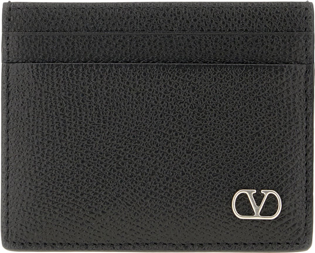 Valentino Garavani Black leather card holder Zwart