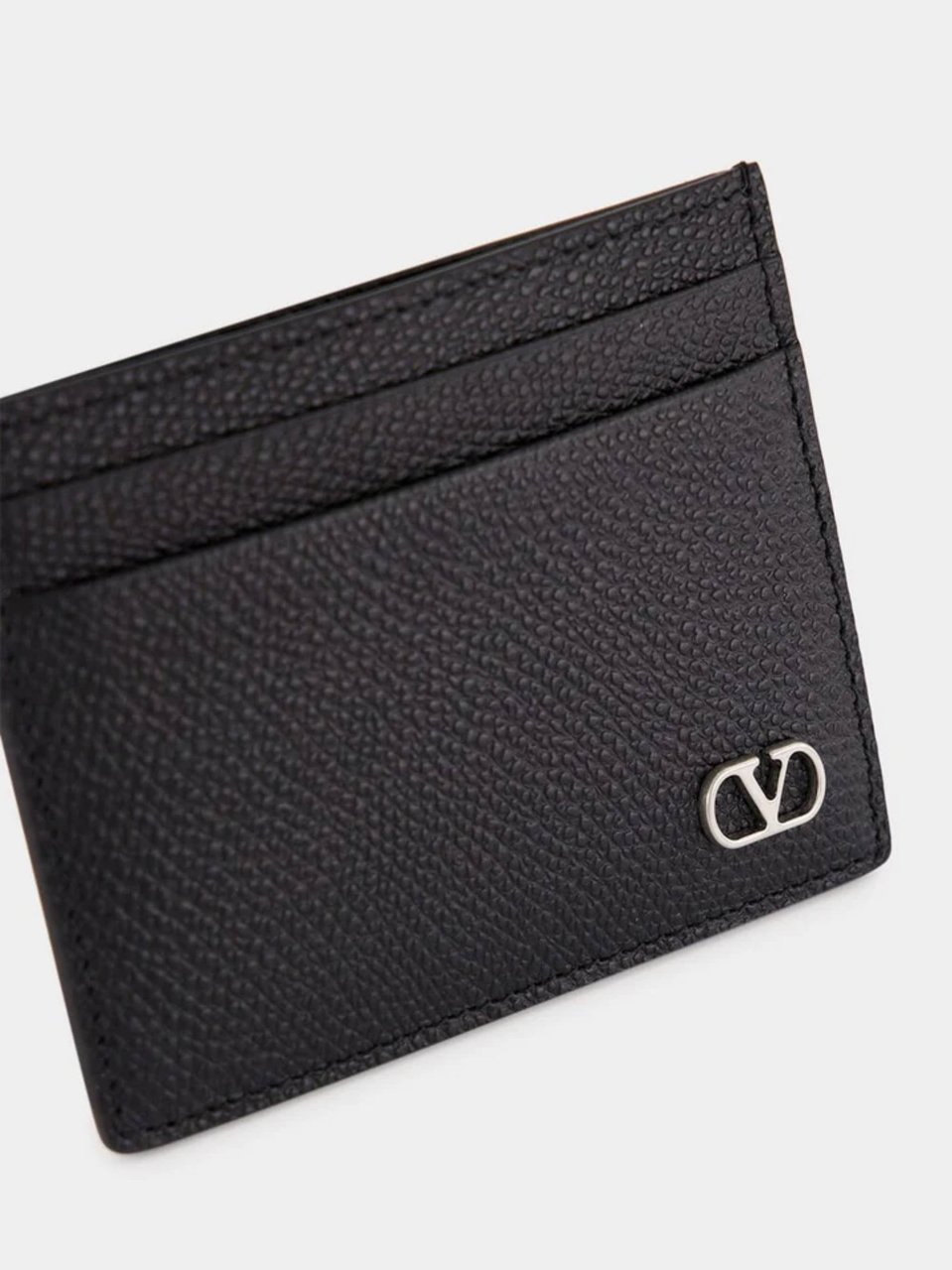 Valentino Card Holder Vlogo Textured Leather Case Zwart