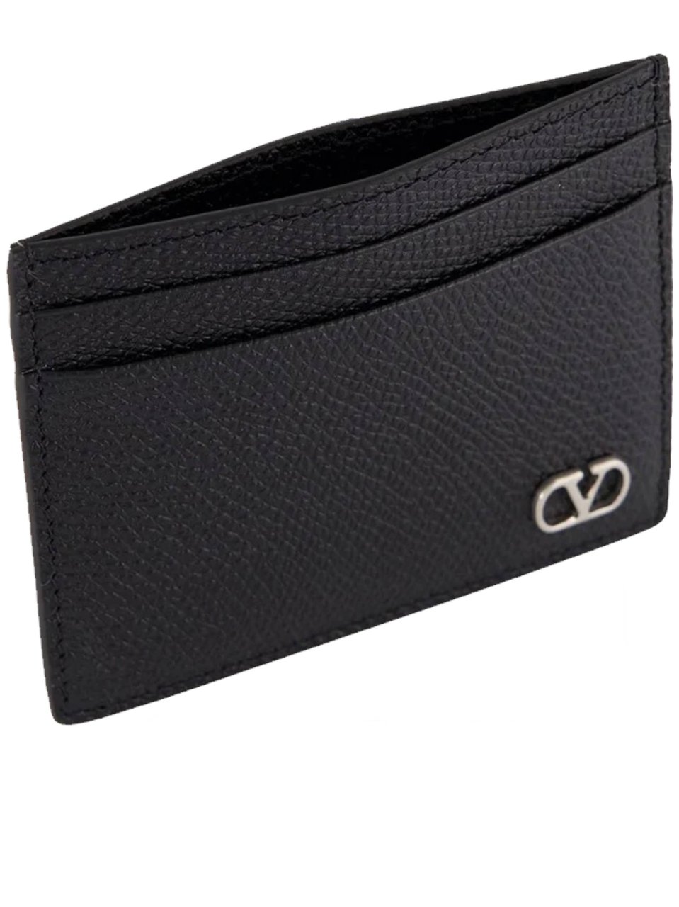 Valentino Card Holder Vlogo Textured Leather Case Zwart