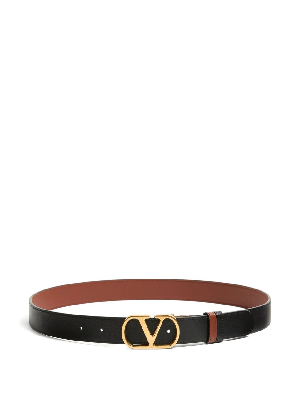 Valentino Reversible Calf Leather Belt with Distinctive V Logo Buckle Bruin