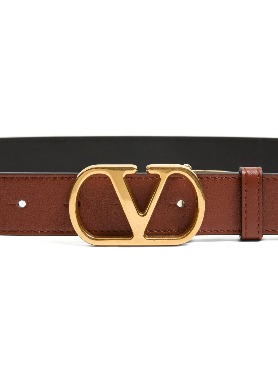 Valentino Reversible Calf Leather Belt with Distinctive V Logo Buckle Bruin