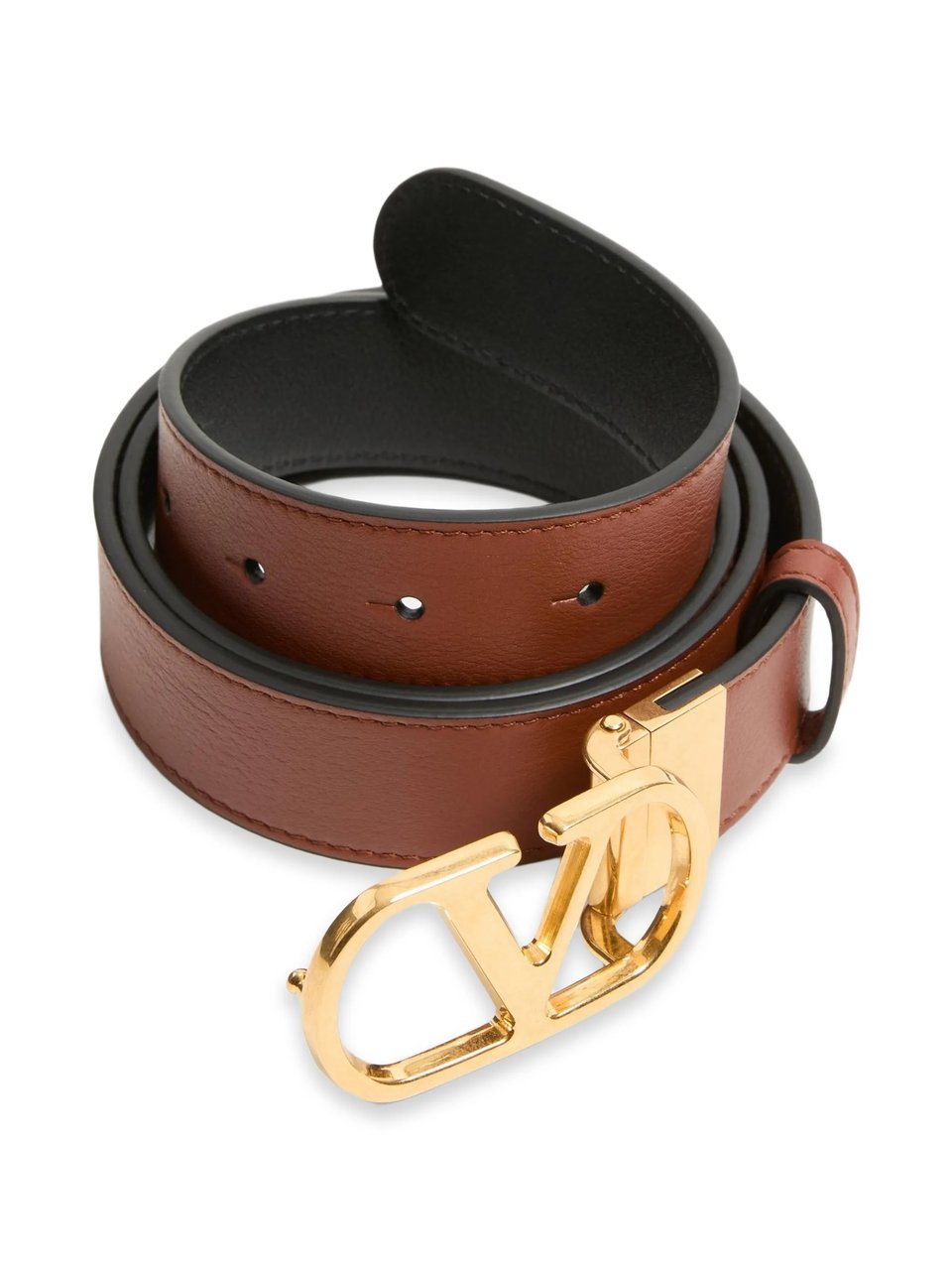 Valentino Reversible Calf Leather Belt with Distinctive V Logo Buckle Bruin