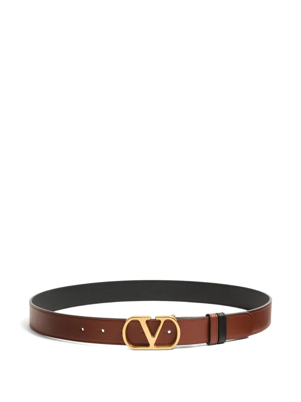 Valentino Reversible Calf Leather Belt with Distinctive V Logo Buckle Bruin