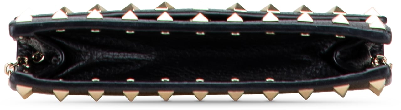 Valentino Pebbled Calfskin Rockstud Envelope Wallet on Chain Zwart
