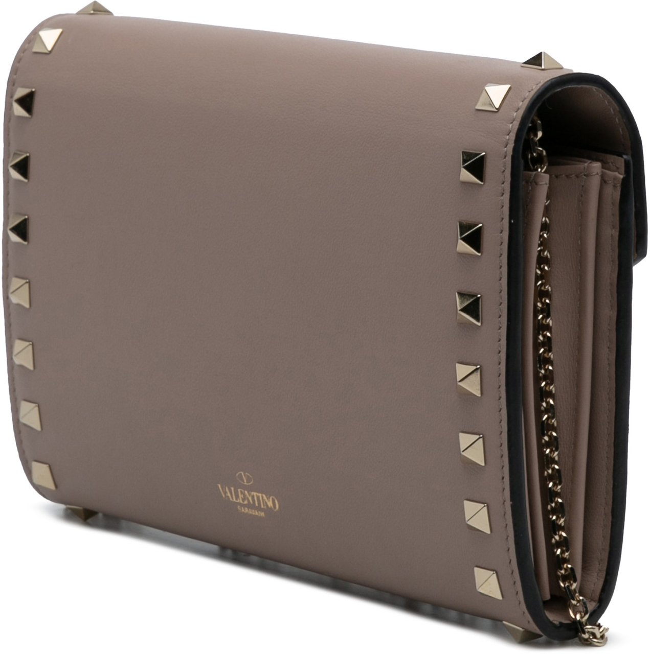 Valentino Calfskin Rockstud Envelope Wallet on Chain Bruin