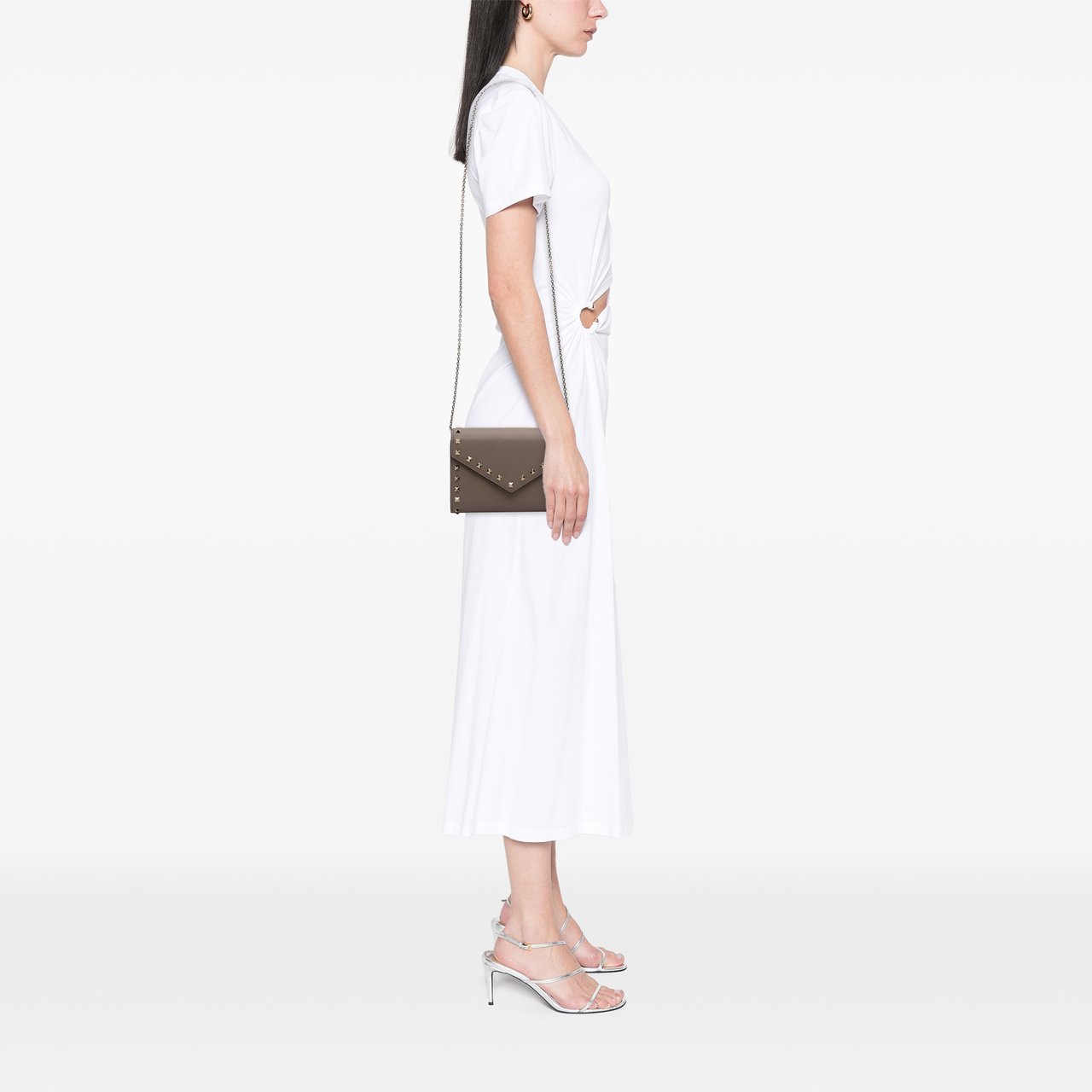 Valentino Calfskin Rockstud Envelope Wallet on Chain Bruin