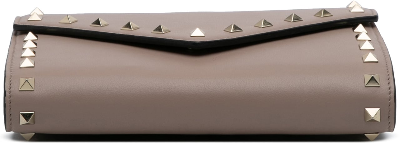 Valentino Calfskin Rockstud Envelope Wallet on Chain Bruin
