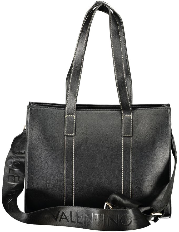Valentino by Mario Valentino Mario Valentino Black Polyurethane Women's Bag with Shoulder Straps and Pockets Zwart