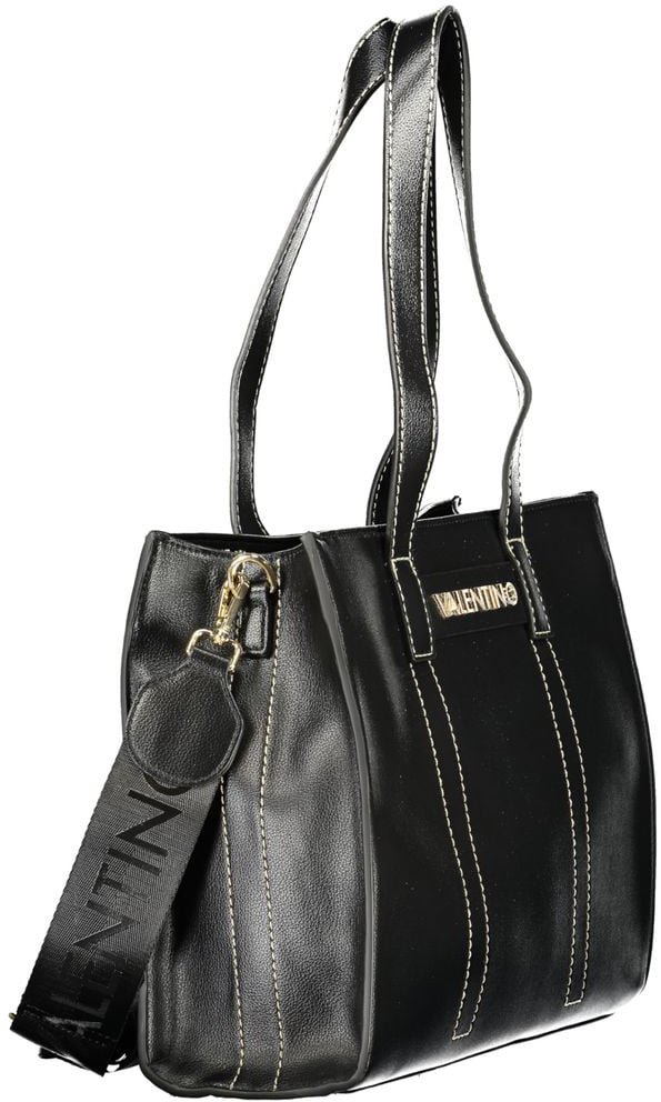 Valentino by Mario Valentino Mario Valentino Black Polyurethane Women's Bag with Shoulder Straps and Pockets Zwart