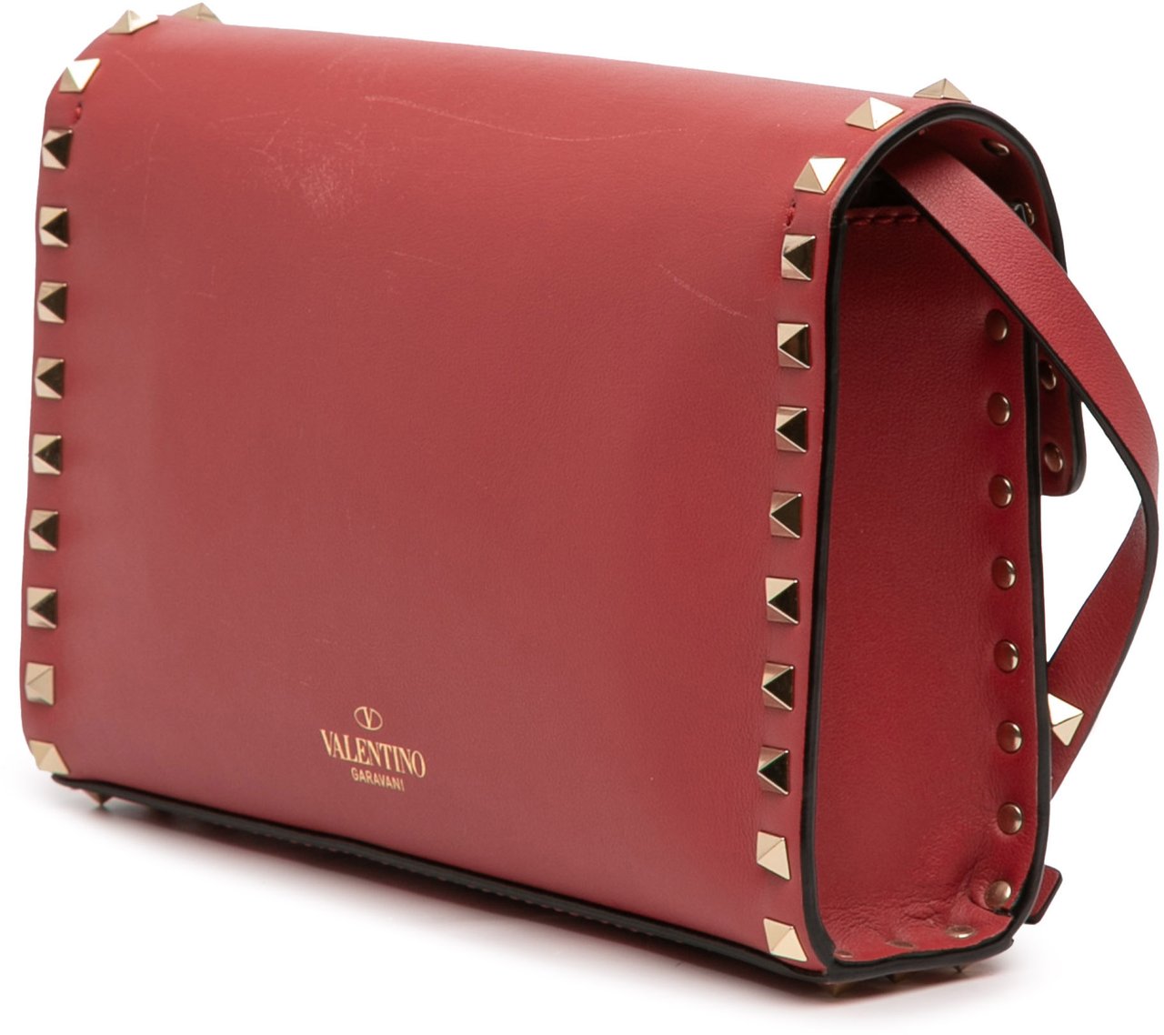 Valentino Small Leather Rockstud Flap Crossbody Rood