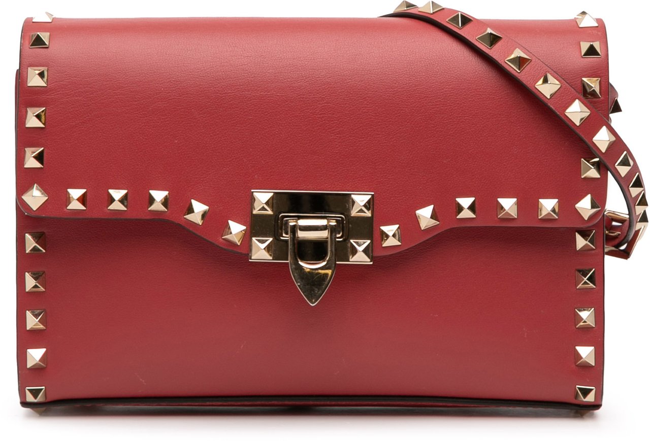 Valentino Small Leather Rockstud Flap Crossbody Rood
