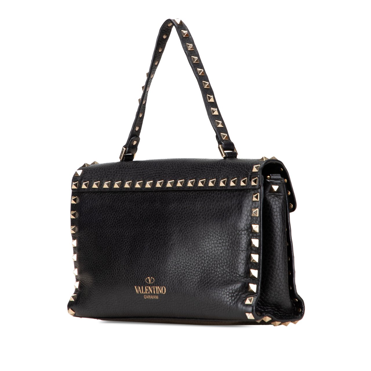 Valentino Small Pebbled Calfskin Rockstud Single Handle Flap Zwart
