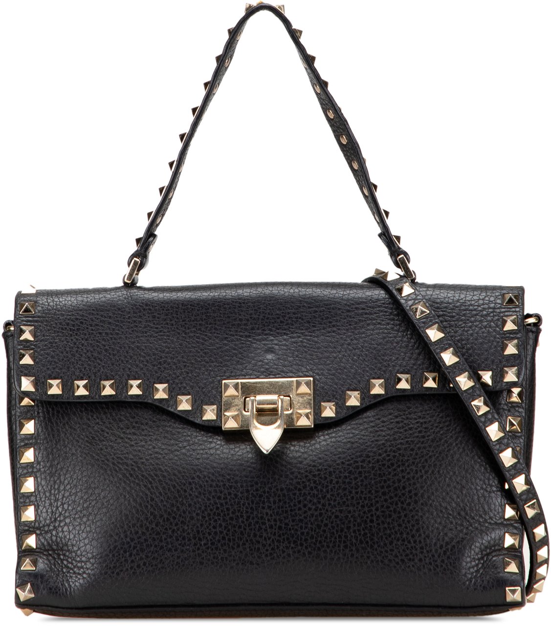 Valentino Small Pebbled Calfskin Rockstud Single Handle Flap Zwart
