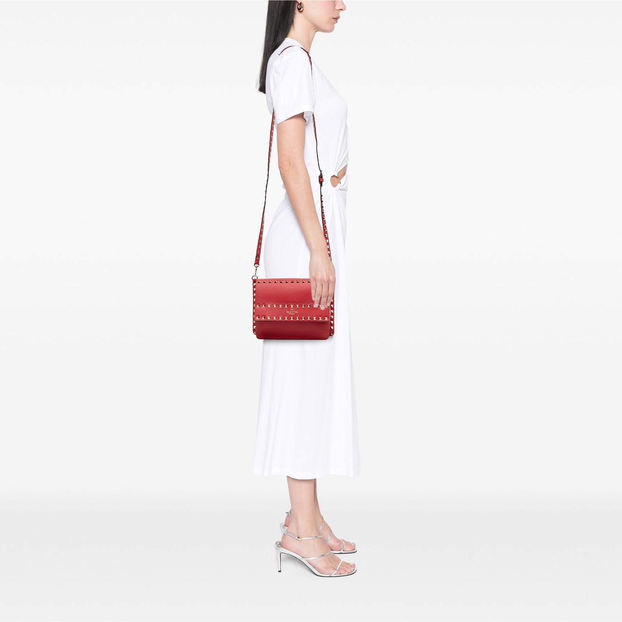 Valentino Small Grained Calfskin Rockstud Crossbody Rood