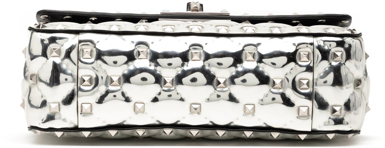 Valentino Small Patent Rockstud Spike Satchel Zilver