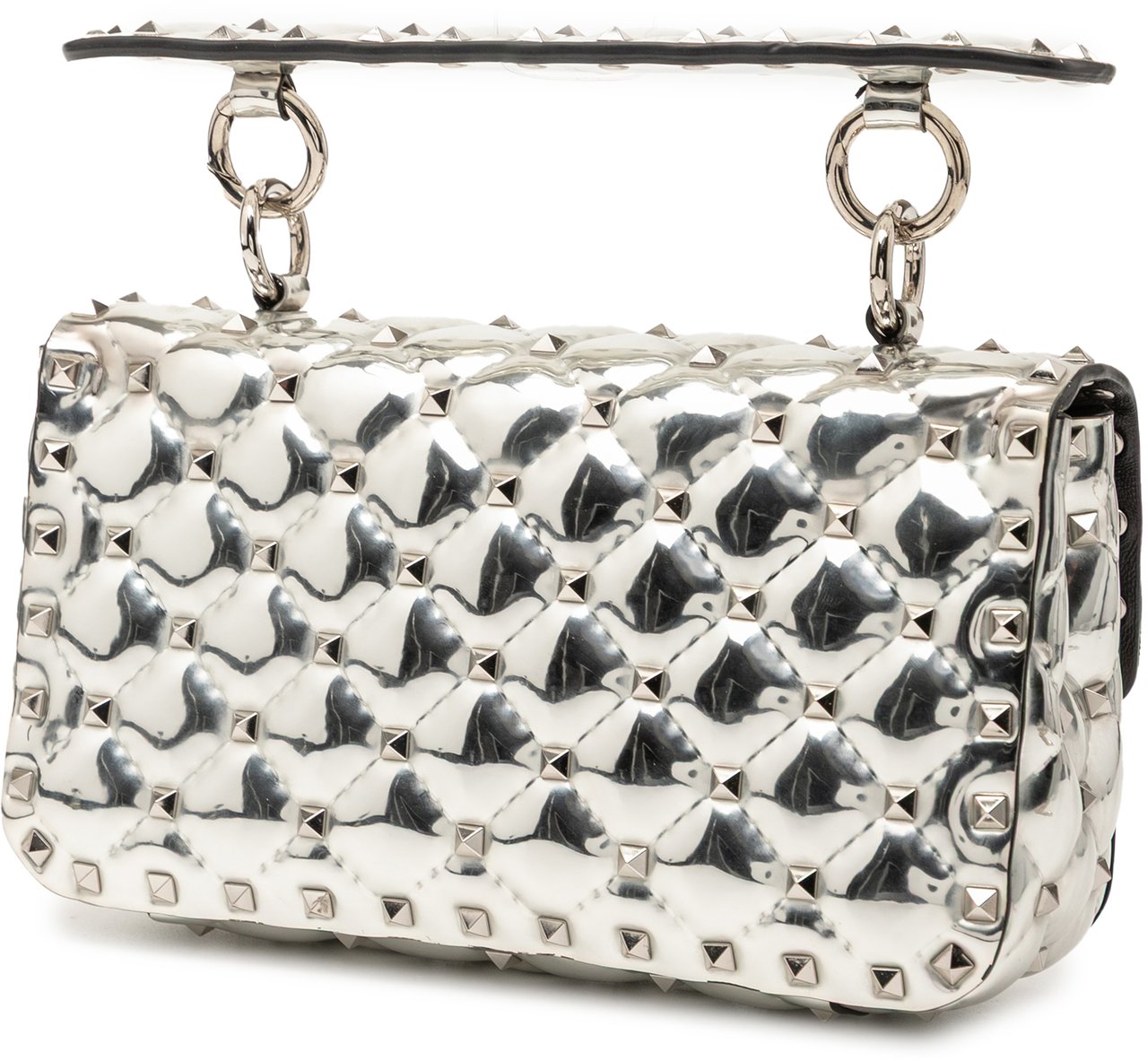 Valentino Small Patent Rockstud Spike Satchel Zilver