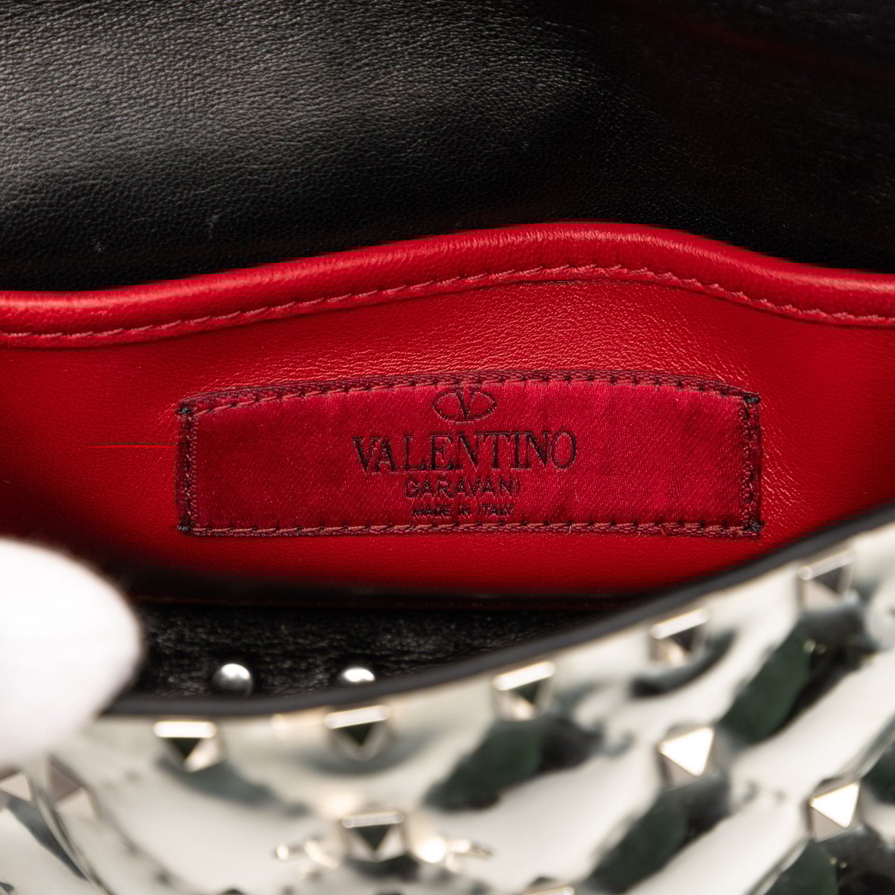 Valentino Small Patent Rockstud Spike Satchel Zilver