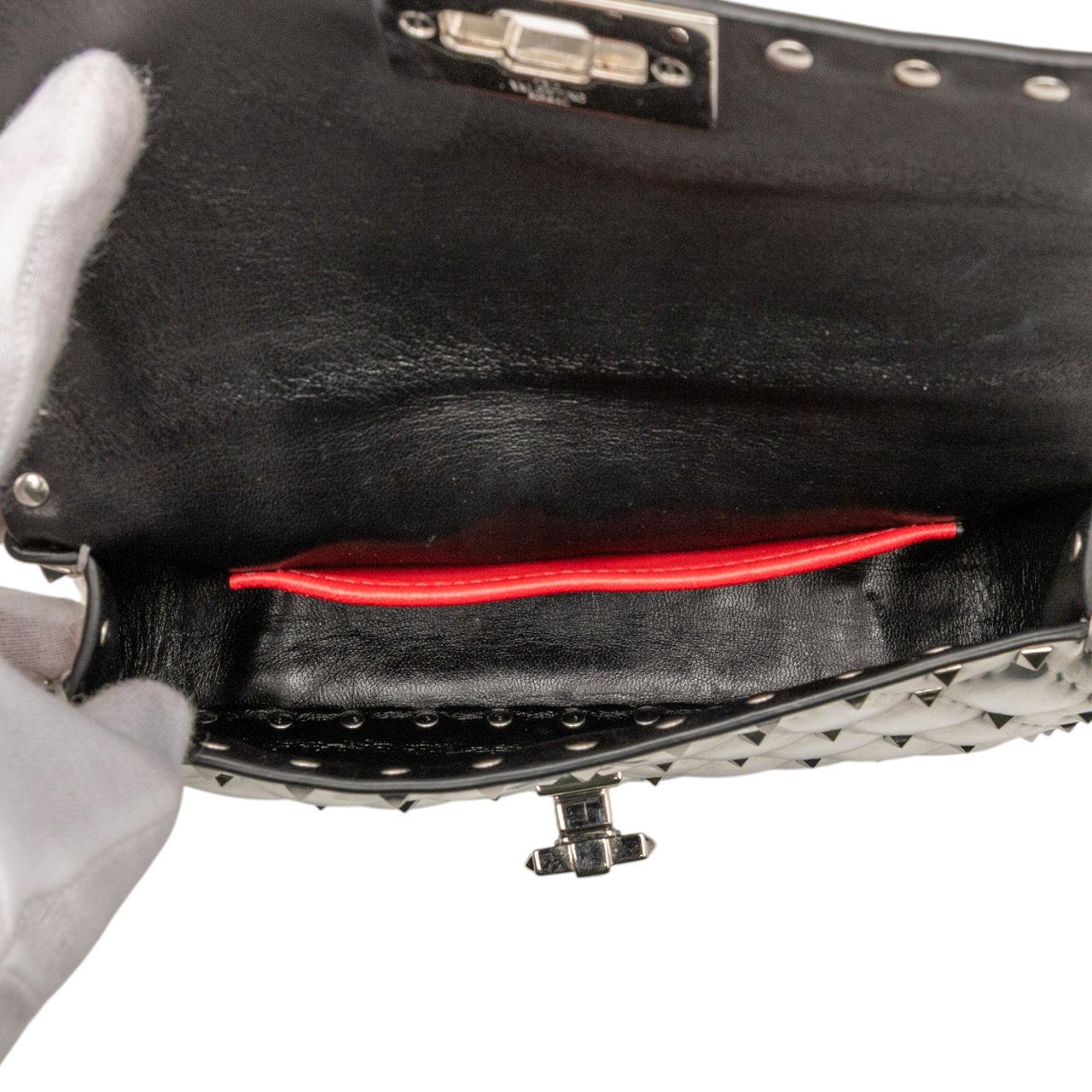 Valentino Small Patent Rockstud Spike Satchel Zilver