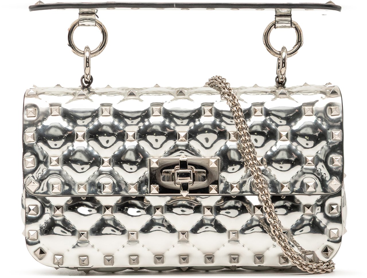 Valentino Small Patent Rockstud Spike Satchel Zilver