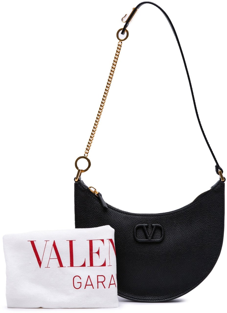 Valentino Mini Grainy Calfskin VLogo Hobo Zwart
