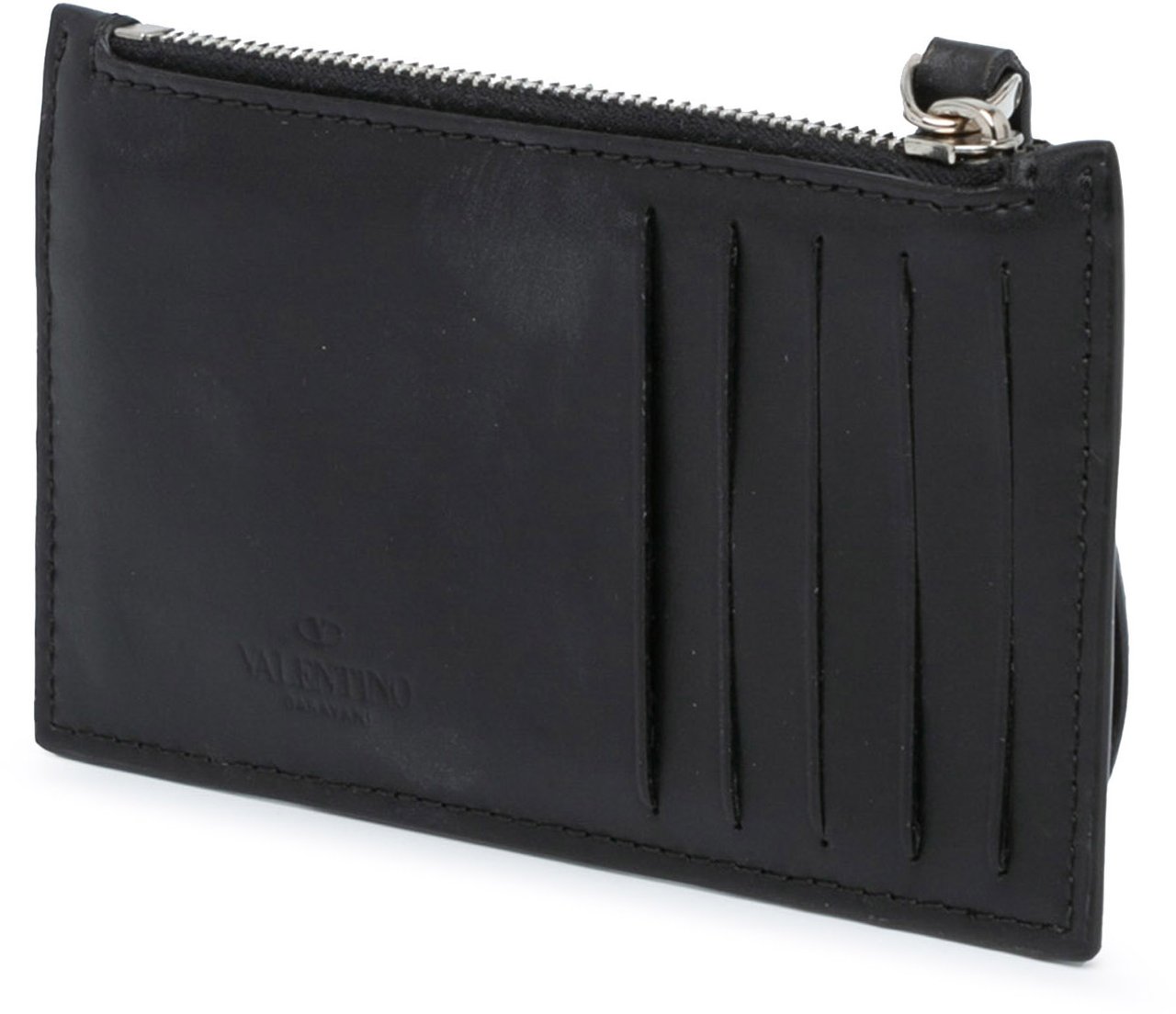 Valentino Leather VLTN Zip Card Holder Zwart