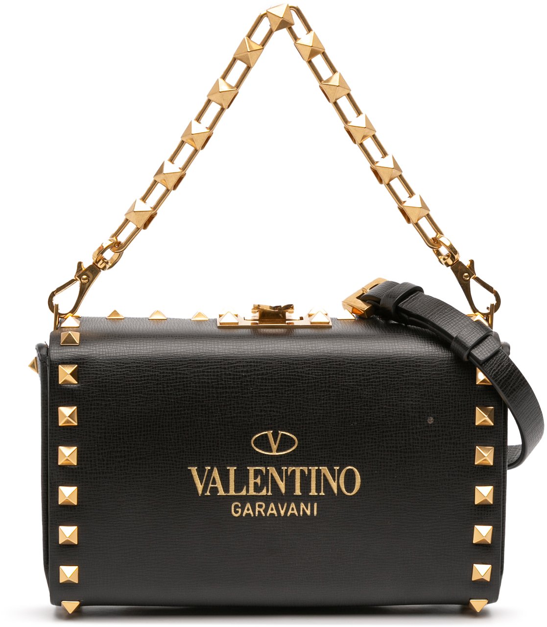 Valentino Leather Rockstud Alcove Box Satchel Zwart
