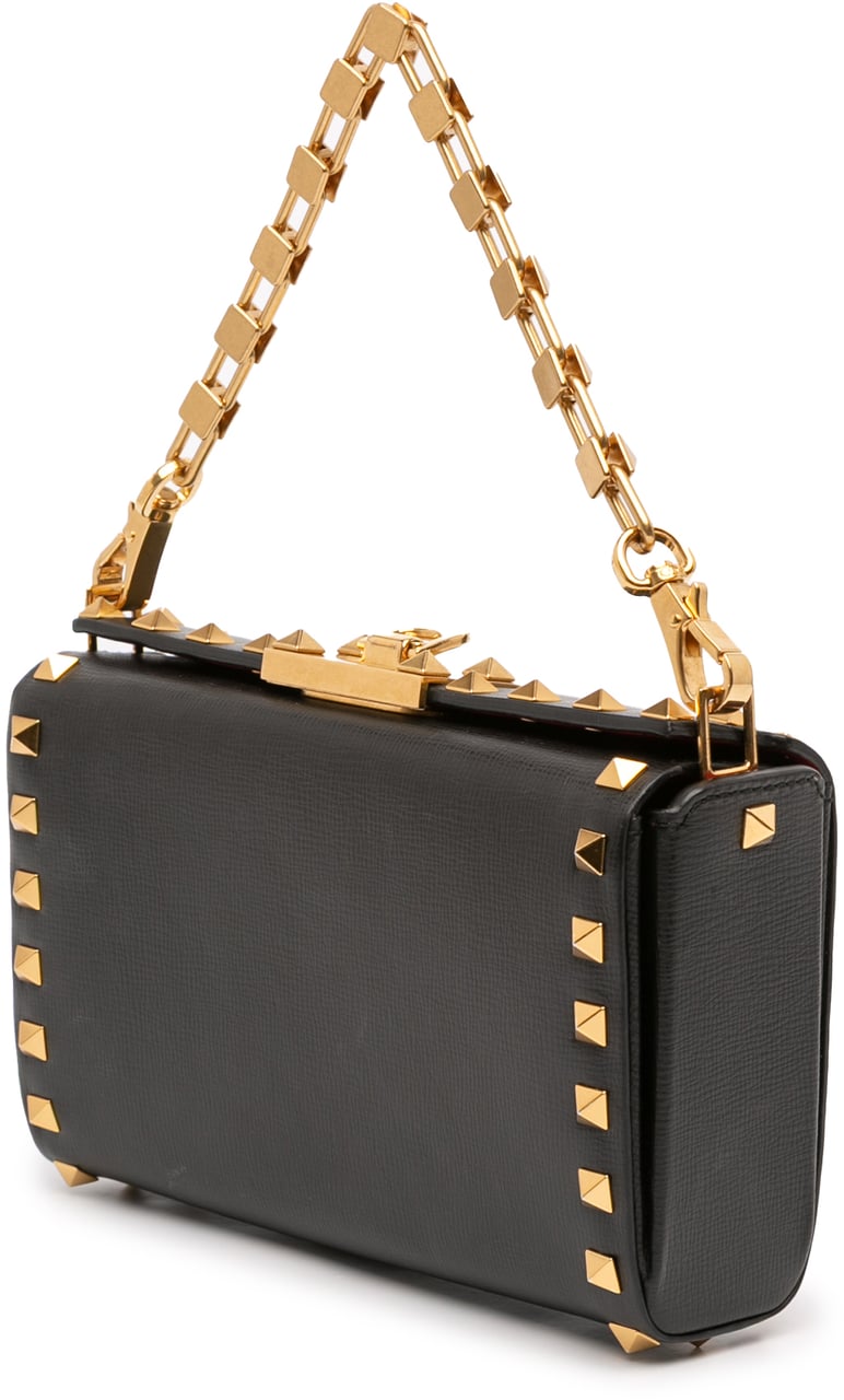 Valentino Leather Rockstud Alcove Box Satchel Zwart