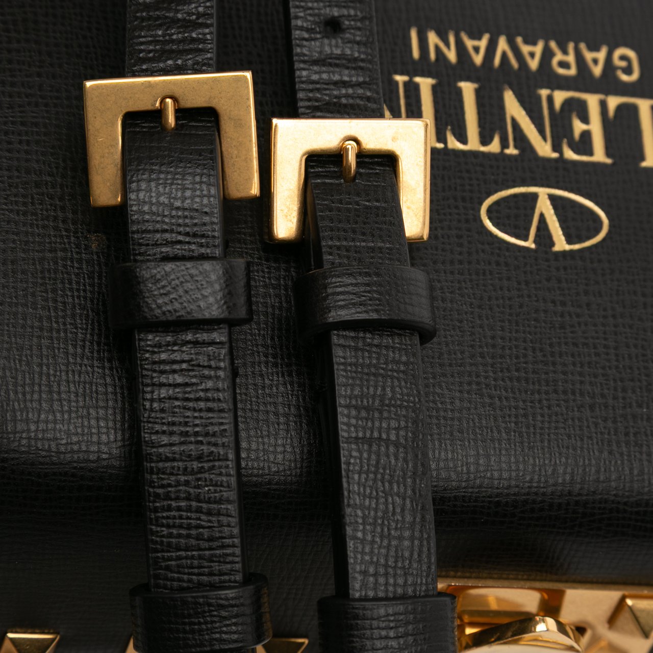 Valentino Leather Rockstud Alcove Box Satchel Zwart