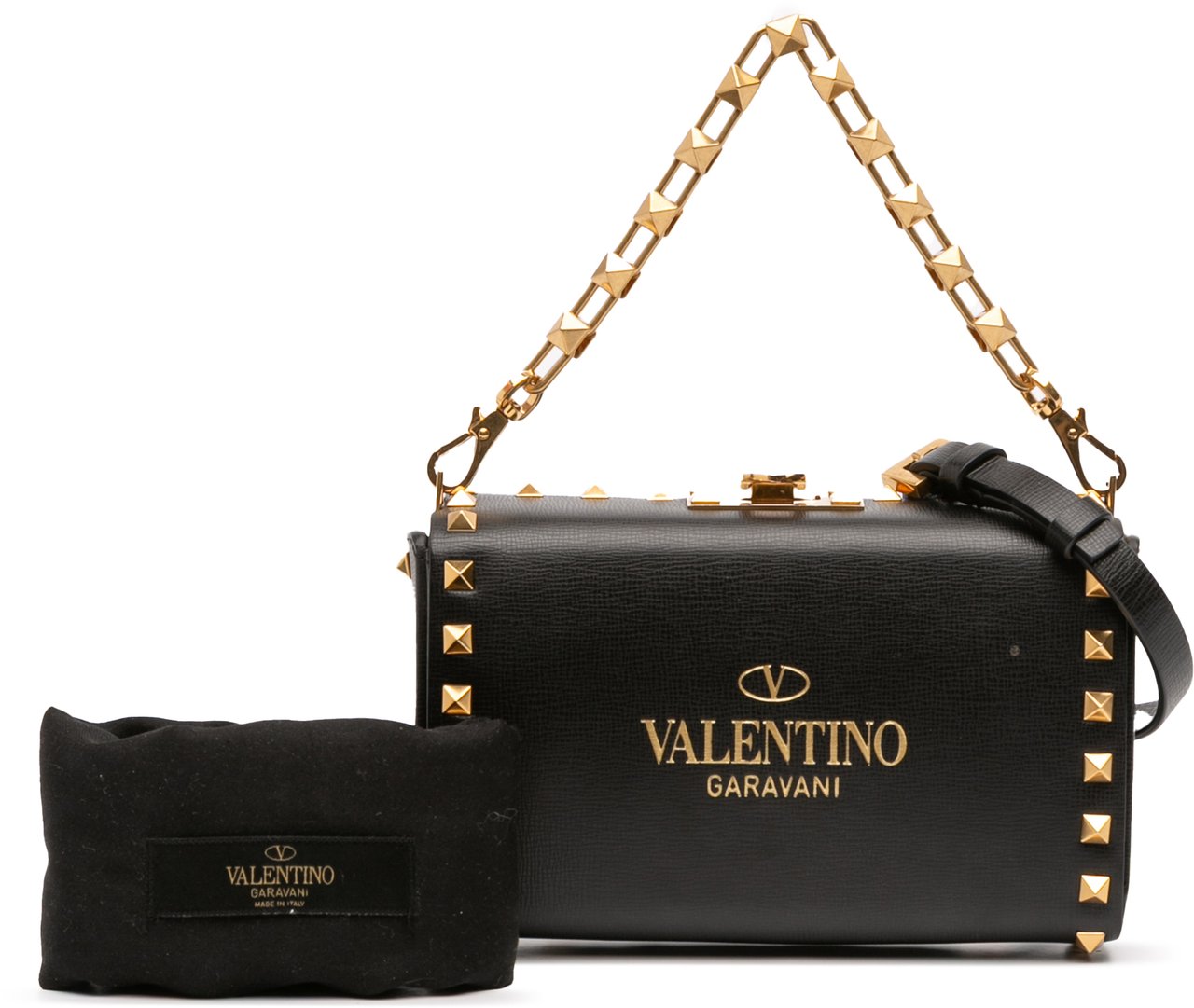 Valentino Leather Rockstud Alcove Box Satchel Zwart