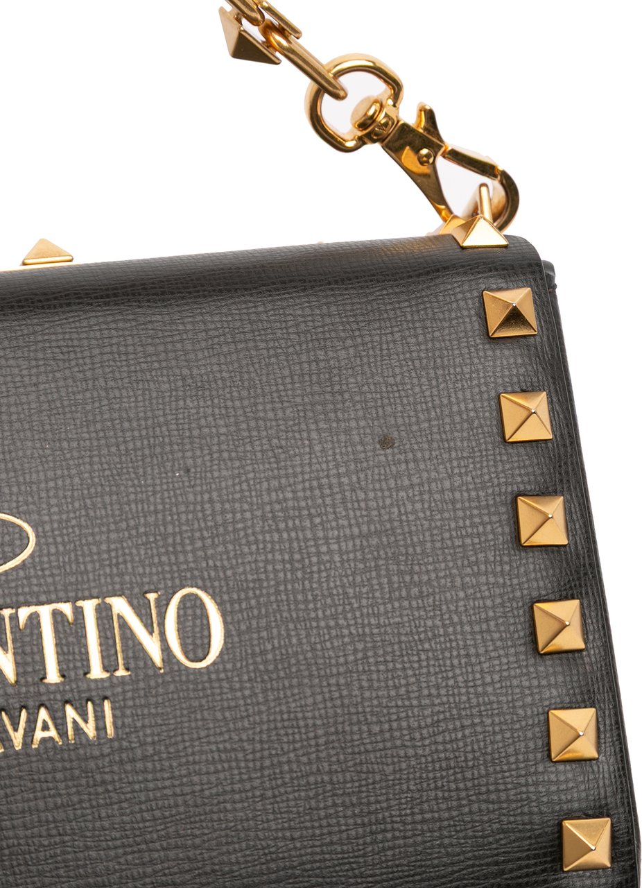 Valentino Leather Rockstud Alcove Box Satchel Zwart