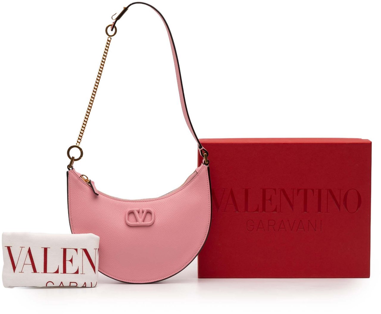 Valentino Mini Grainy Calfskin VLogo Hobo Roze