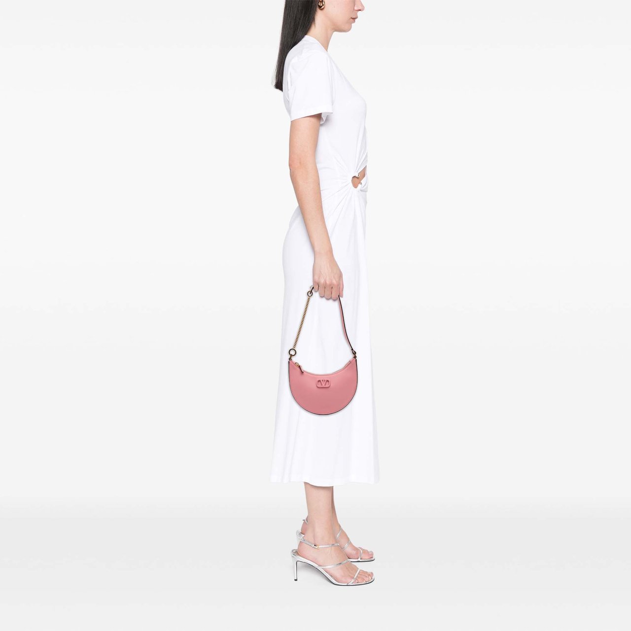Valentino Mini Grainy Calfskin VLogo Hobo Roze