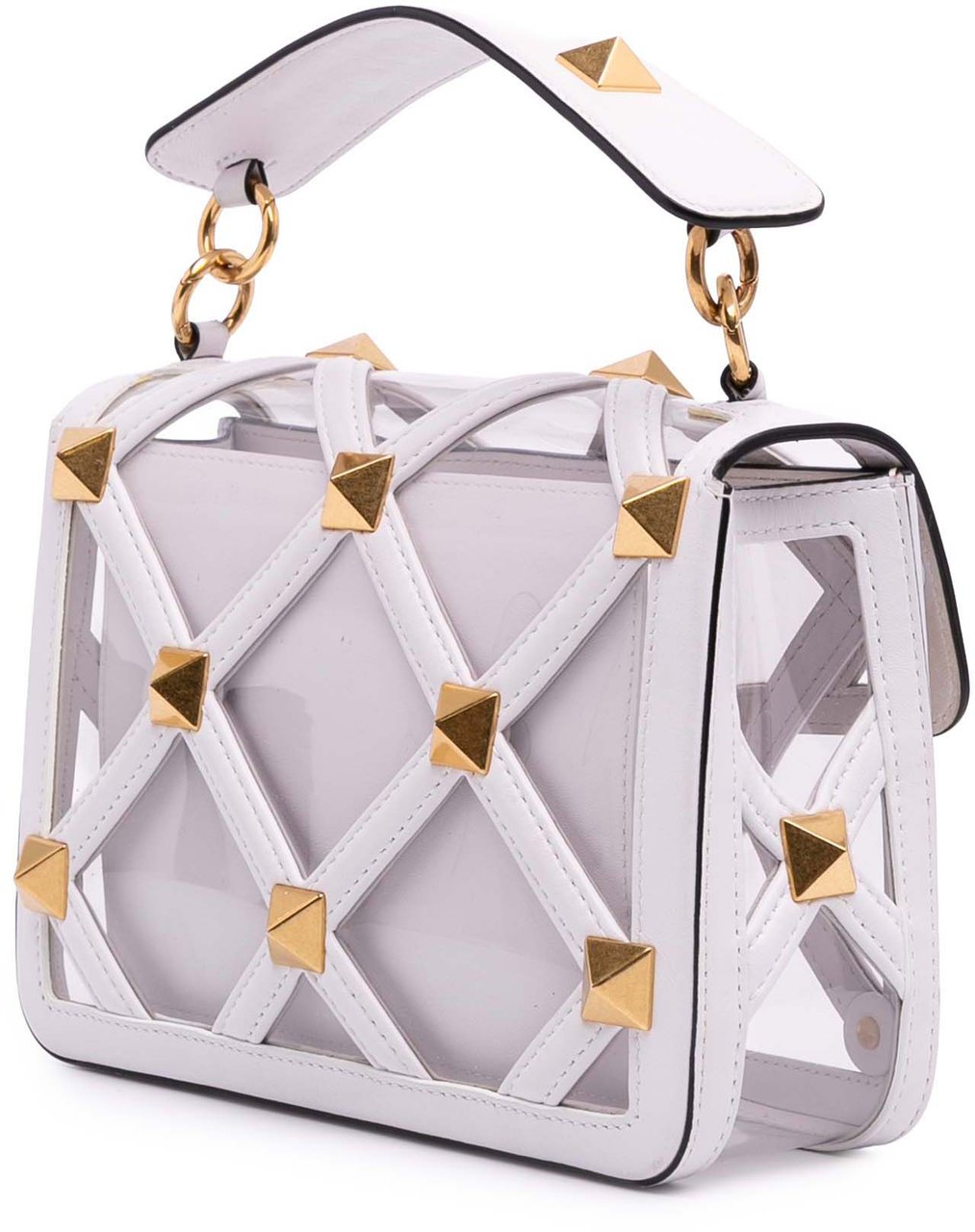Valentino Medium PVC Roman Stud Satchel Wit