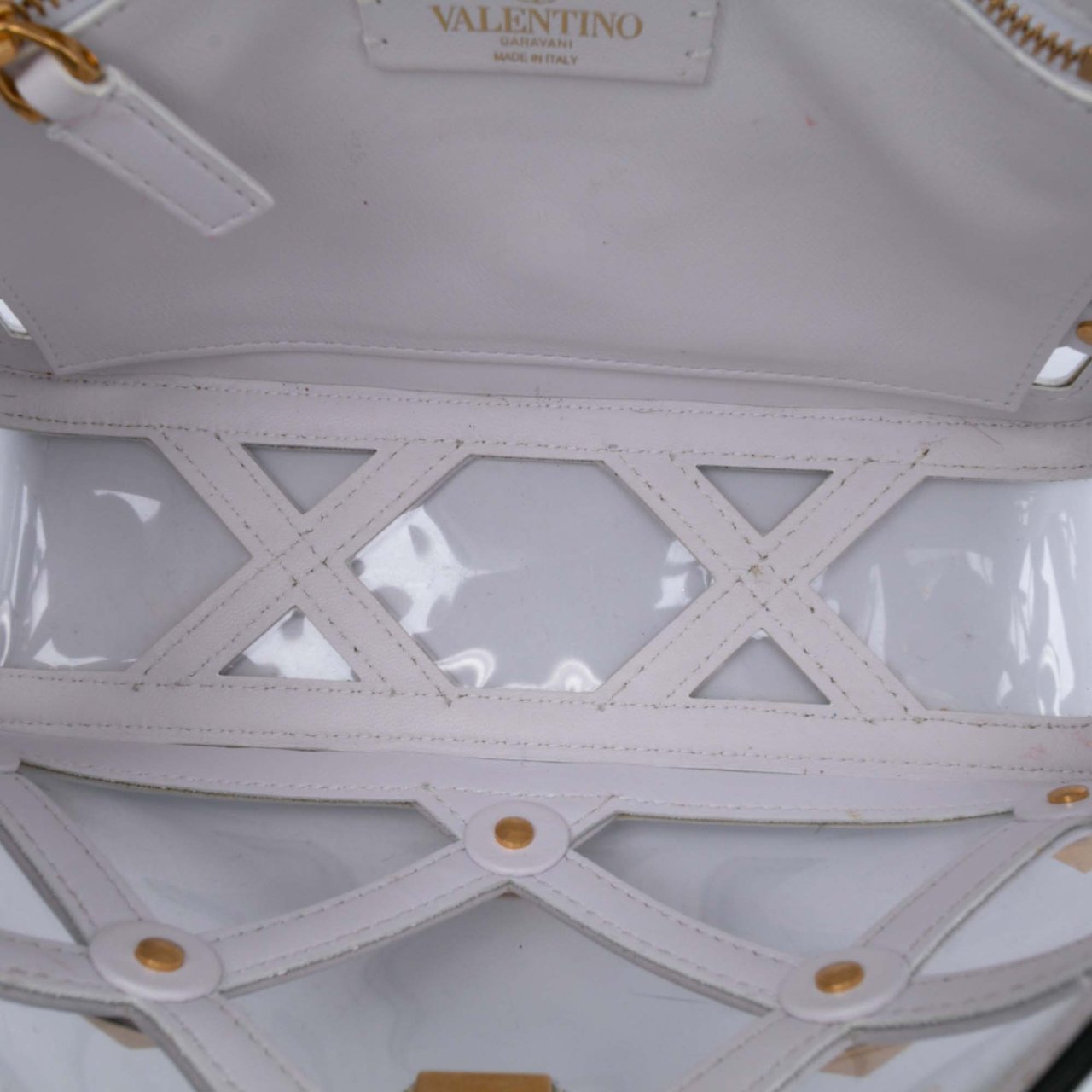 Valentino Medium PVC Roman Stud Satchel Wit