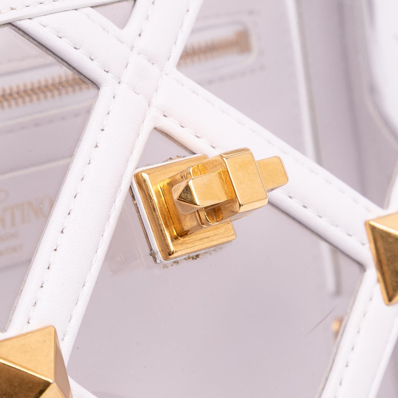 Valentino Medium PVC Roman Stud Satchel Wit