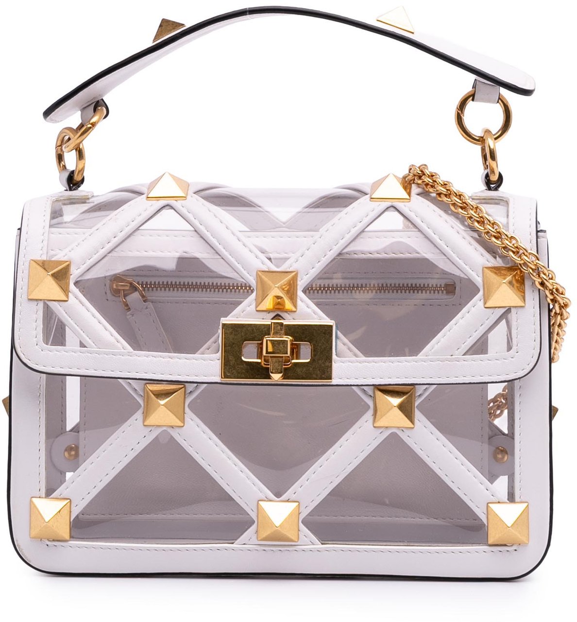 Valentino Medium PVC Roman Stud Satchel Wit