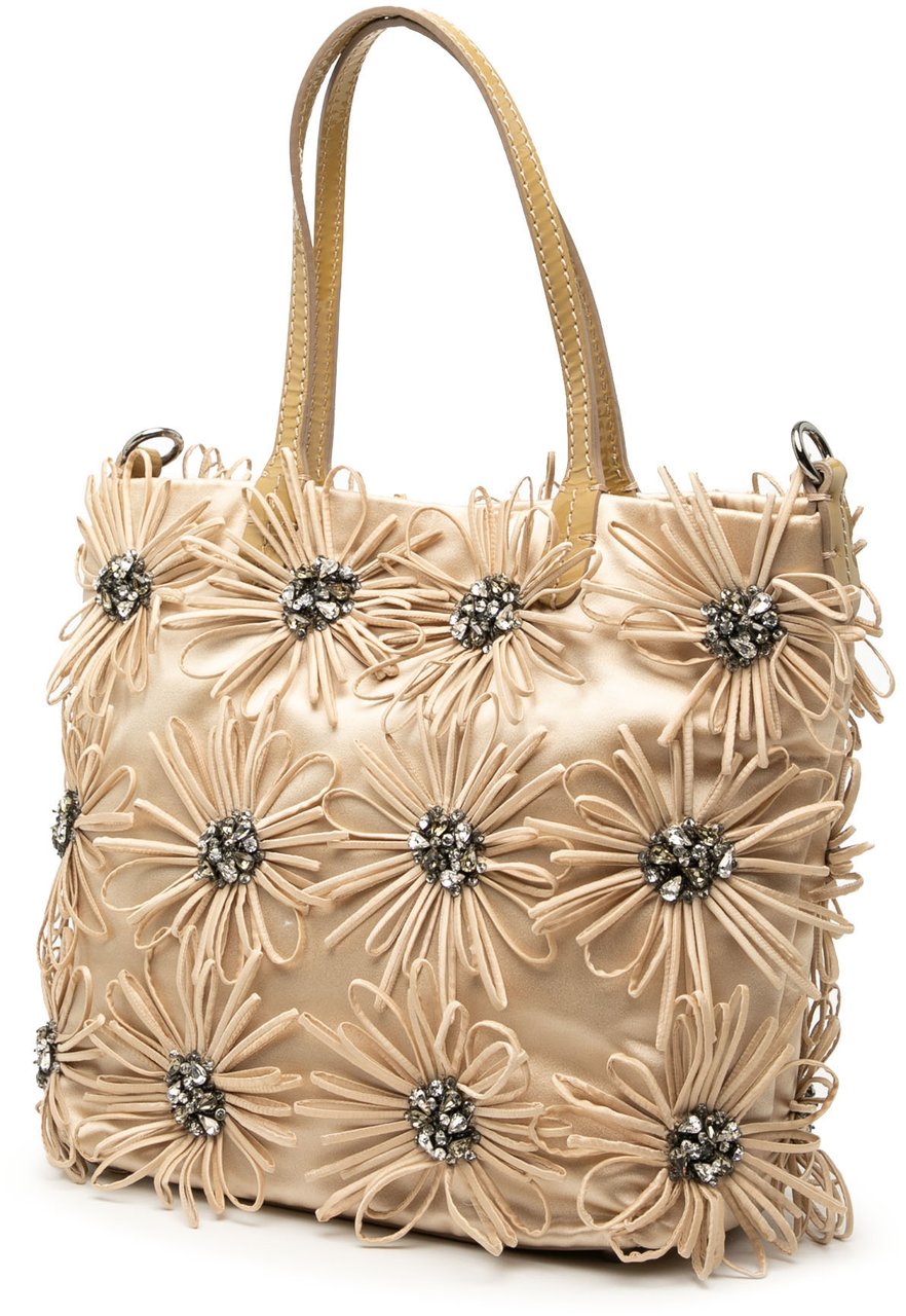 Valentino Floral Embellished Satin Satchel Bruin